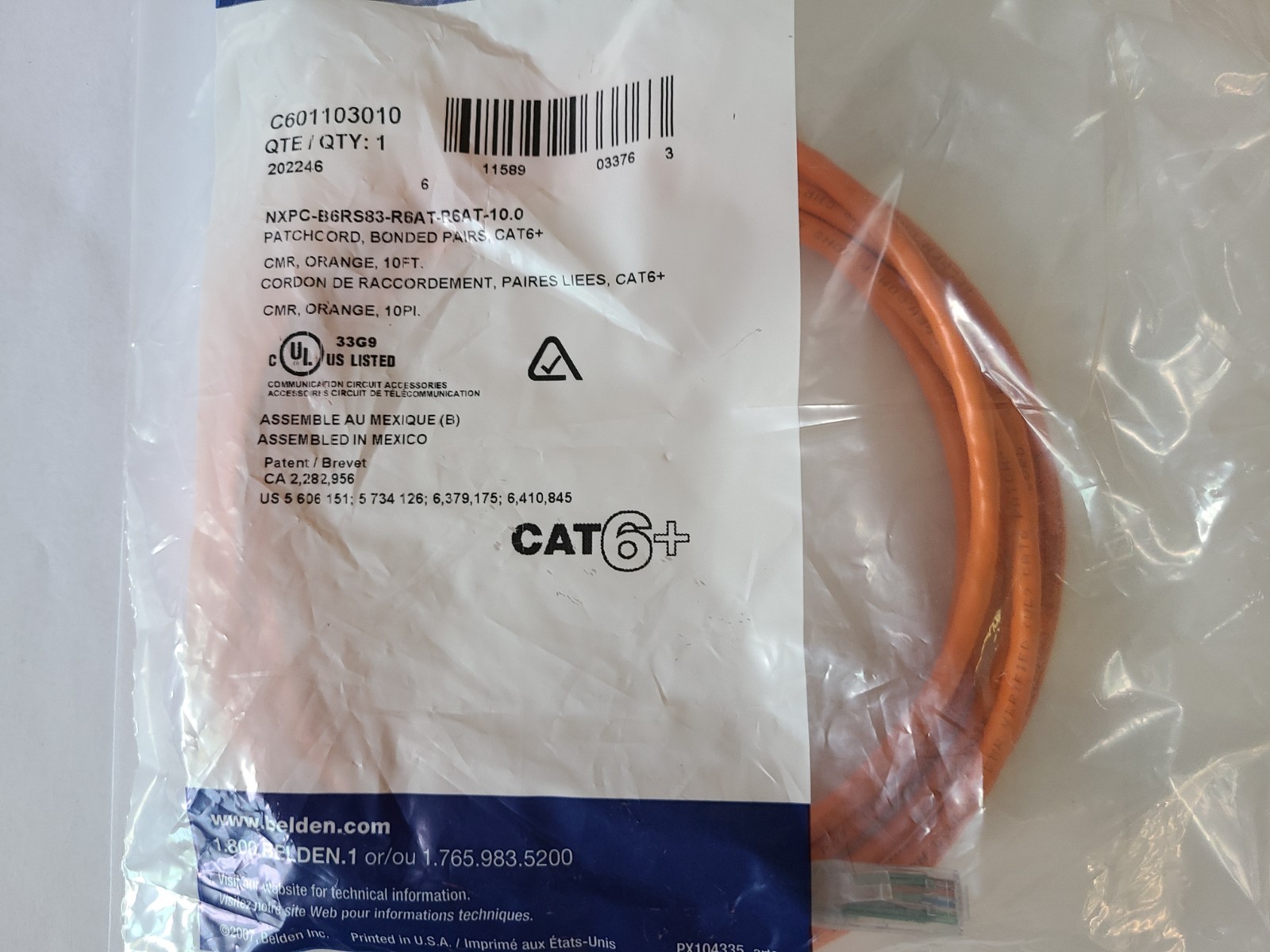 Belden Cat6 Ethernet Patch Cable – 10ft – Orange
