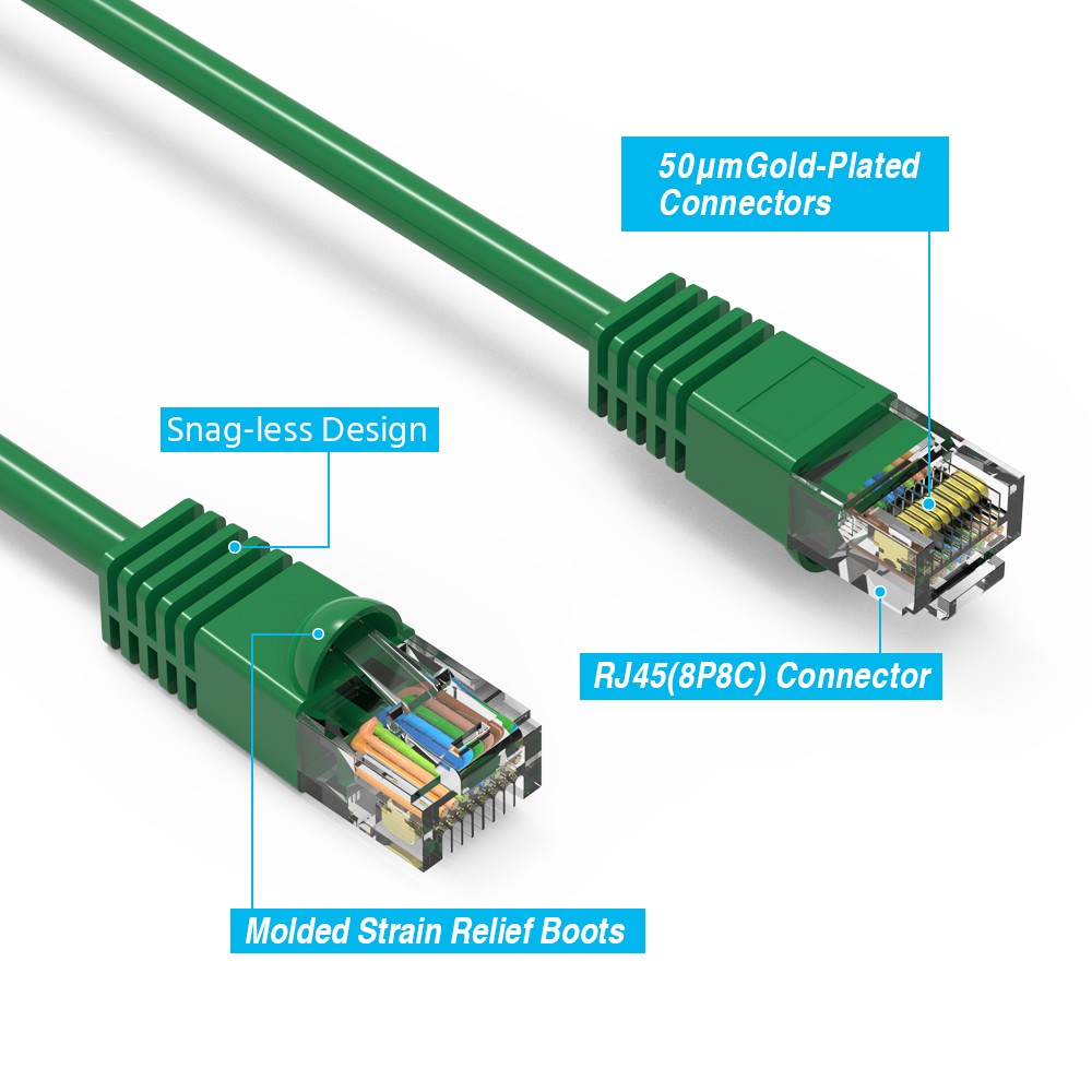 15 Pack of 20Ft CAT6 UTP Ethernet Network Booted Cable 10-100 Feet Green