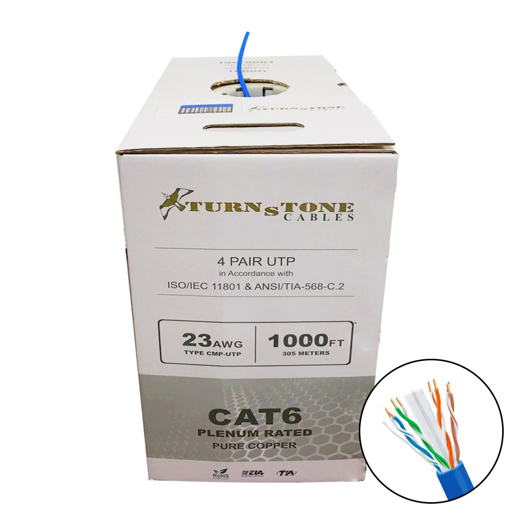 TSCables Cat6 Cable 1000ft Solid Bare Copper 550Mhz Plenum Rated Blue Not CCA