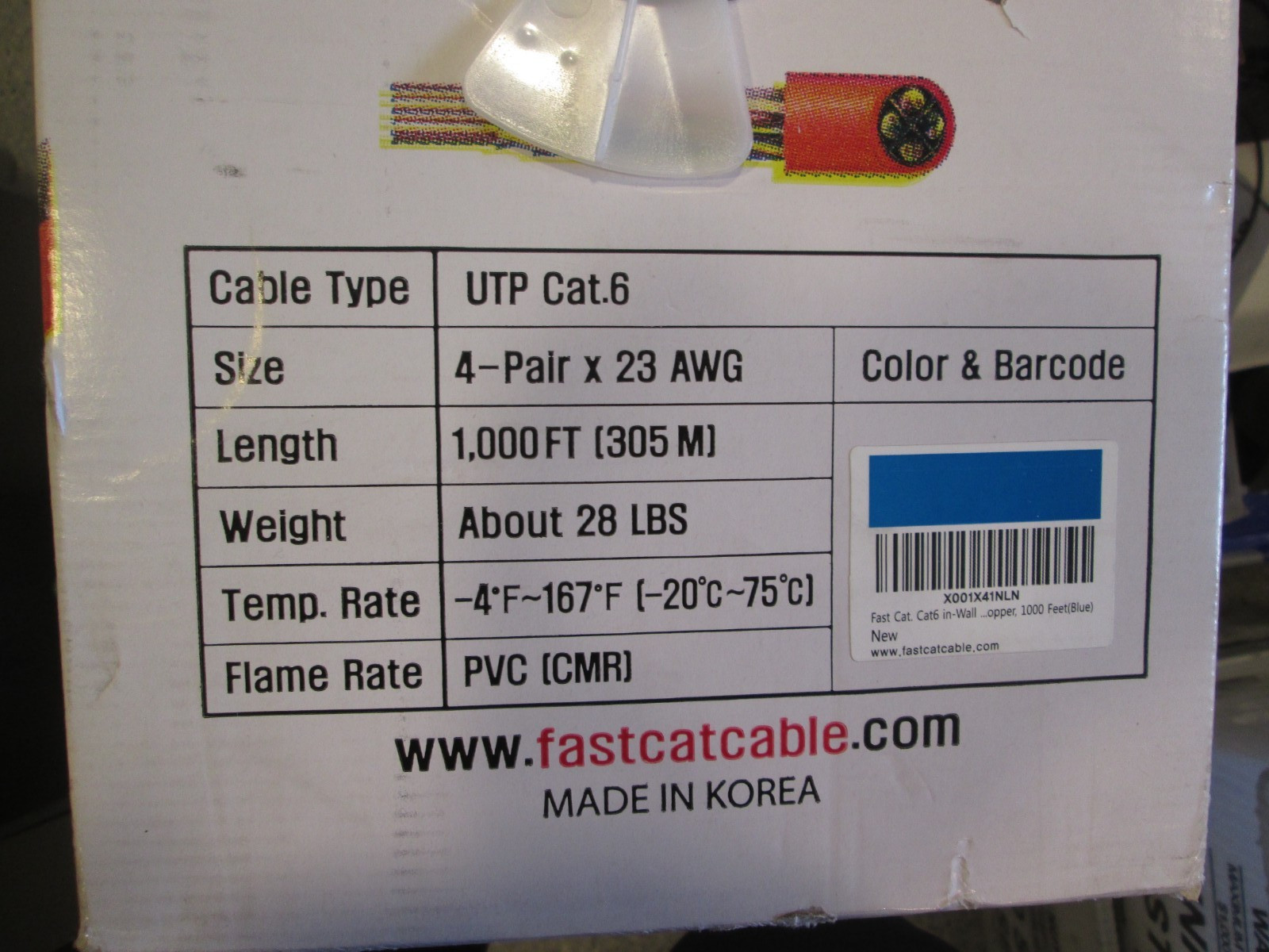 fast Cat Cat6 Copper Ethernet Cable 1000ft 23 AWG CMR 550MHZ / 10GB UTP LAN
