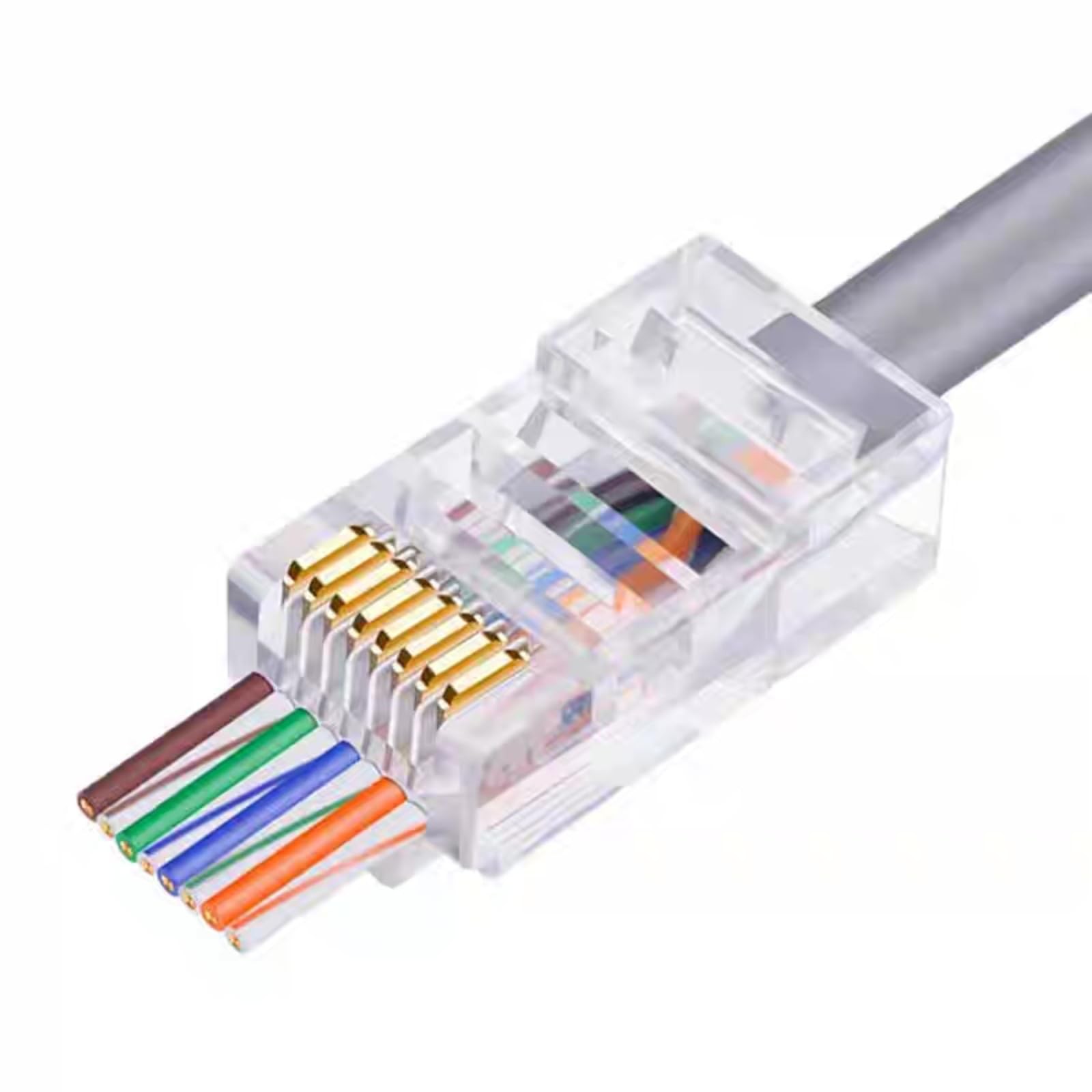 20 Pack Cat5e RJ45 Pass Through Connectors Modular Plug 3Prong Gold Plated