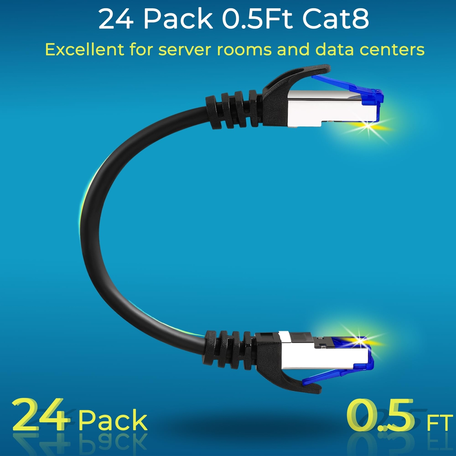 Rapink Patch Cables Cat8 0.5ft 24 Pack Slim, Cat8 Ethernet Patch Cable 40G Su…