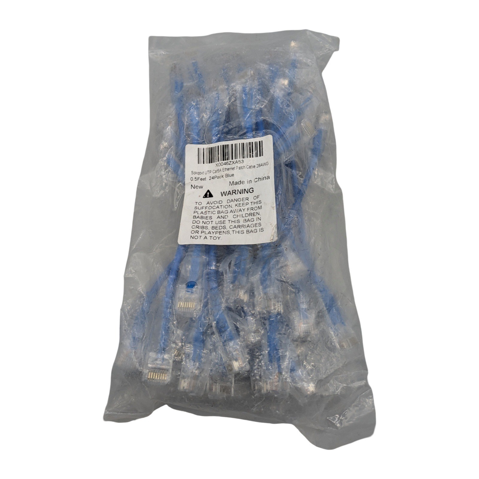 Sokqovt Cat6a Slim Patch Cables 0.5ft 24 Pack Blue 28AWG 10G 550MHz Pure Copper