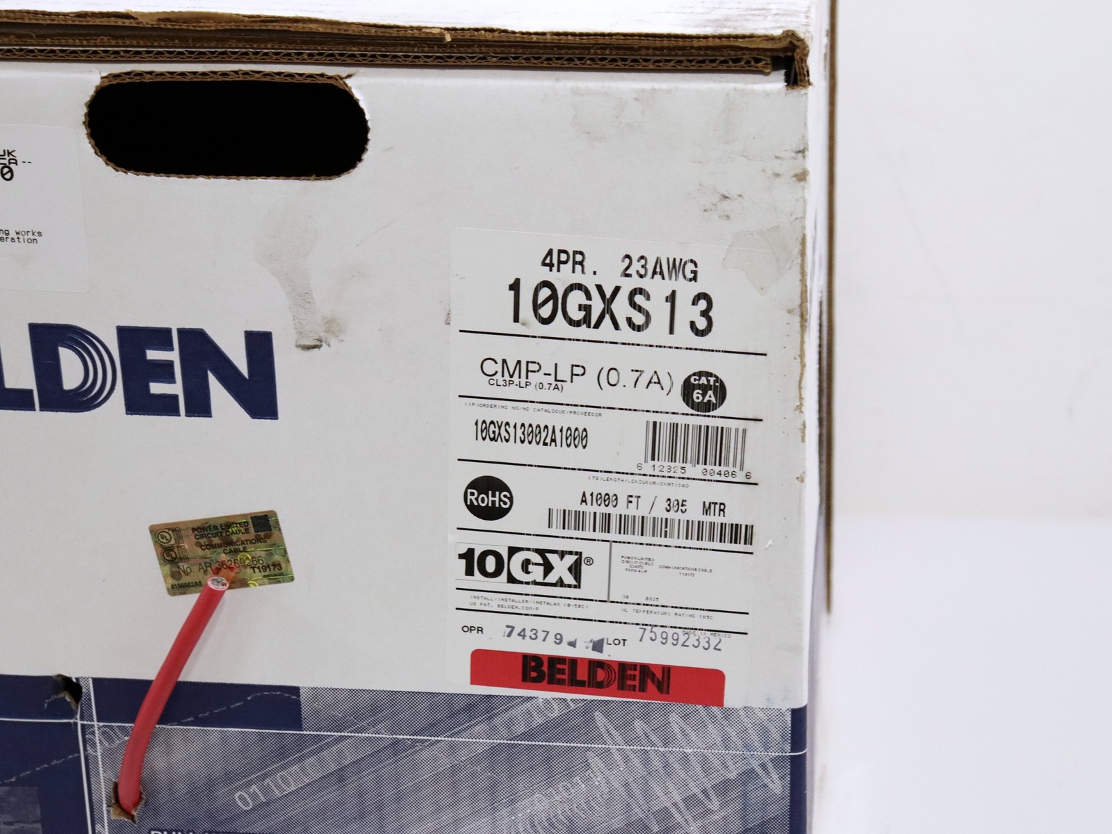 Belden 10GXS13 23/4PR Enhanced CAT6A Unbonded-Twisted Pair Cable, 1000ft Spool