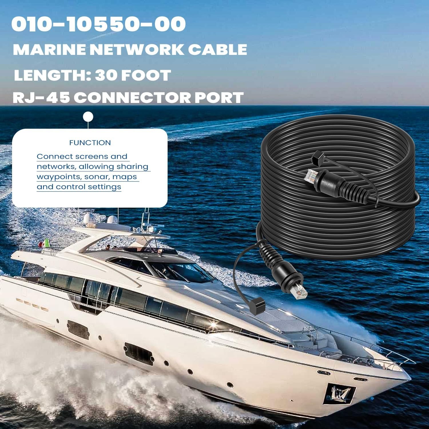 30 Ft Marine Network Cable – RJ45 Male to Male Ethernet Cable for Garmin GPSMAP
