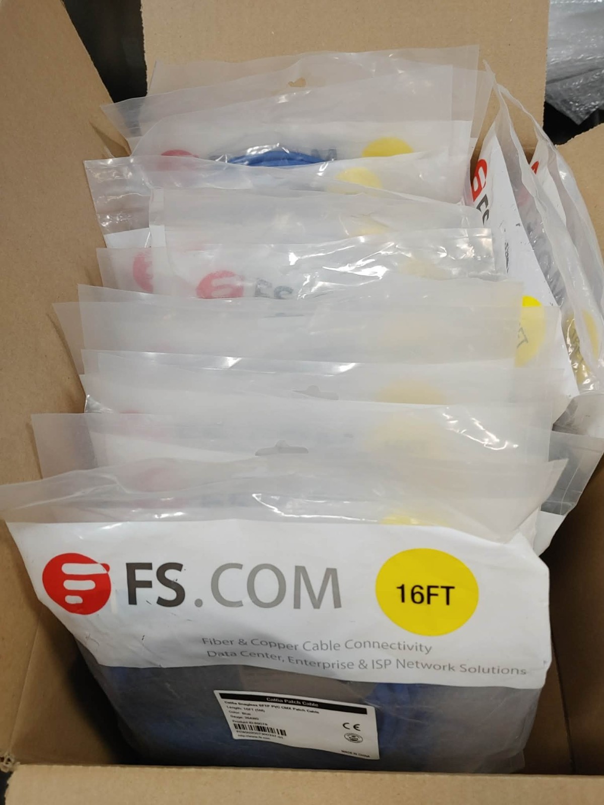 Lot of 6 FS 69078 Cat6a Snagless SFTP PVC CMX Patch Cable 16FT (5m) 26AWG Blue