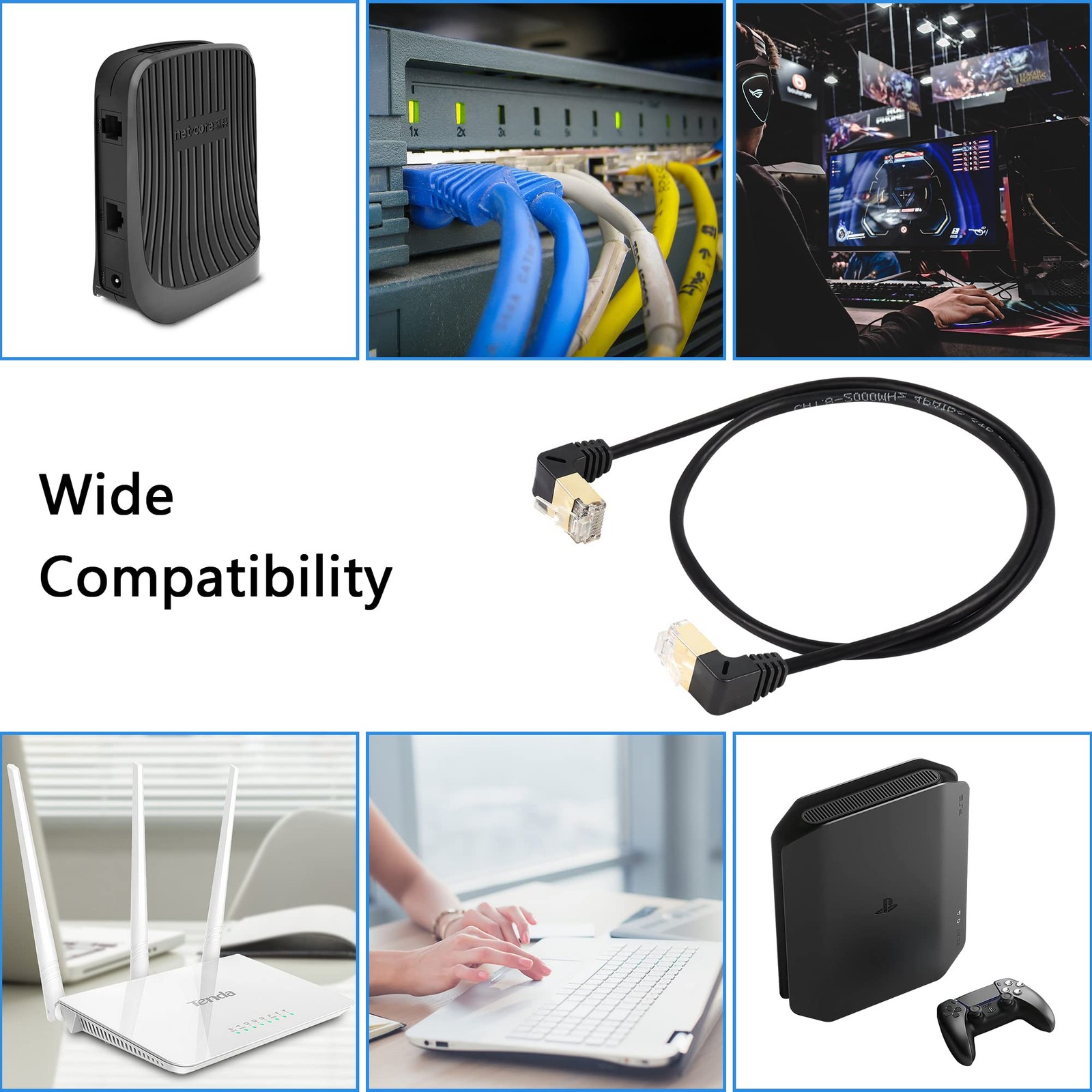 0.5M Upward Angle Cat8 Ethernet Cable 40Gbps 2000Mhz, Gold Plated RJ45 SFTP LAN