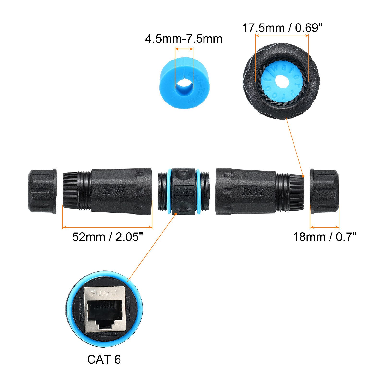 Waterproof RJ45 Coupler, Dual Head IP68 Ethernet LAN Cable Connector, Pack of 10