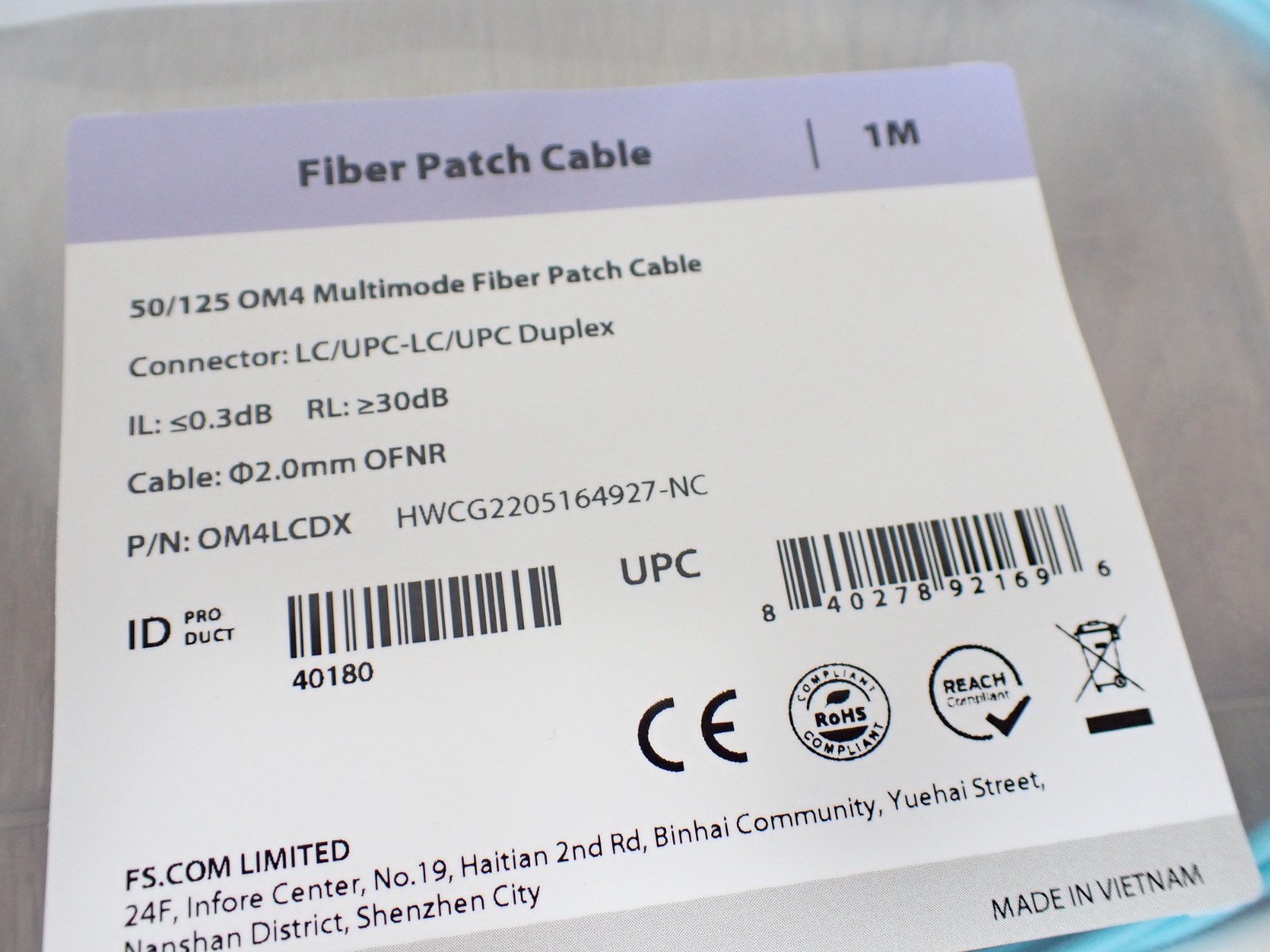 20 NEW FS FIBER PATCH CABLE 1M MULTIMODE 50/125 BLUE WIRE CORD AQUA 1 METER