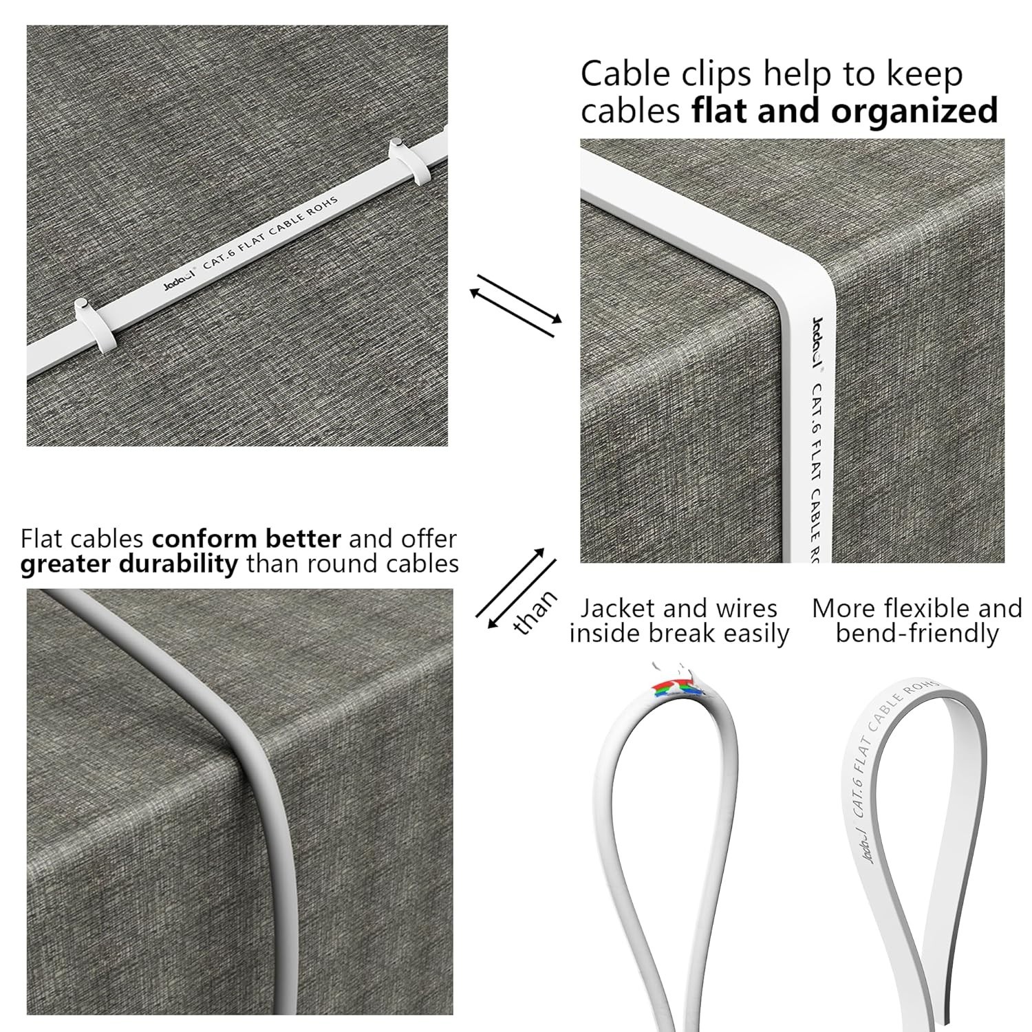 Jadaol Cat 6 Ethernet Cable 50 ft, 10Gbps Support Cat8 Cat7 Network, Flat RJ45