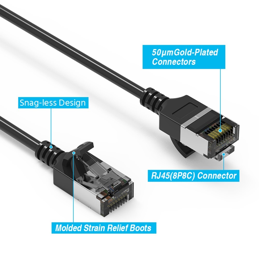 0.5-10FT Cat8 RJ45 Network LAN Ethernet Slim U/FTP Patch Cable Cord 30AWG Black