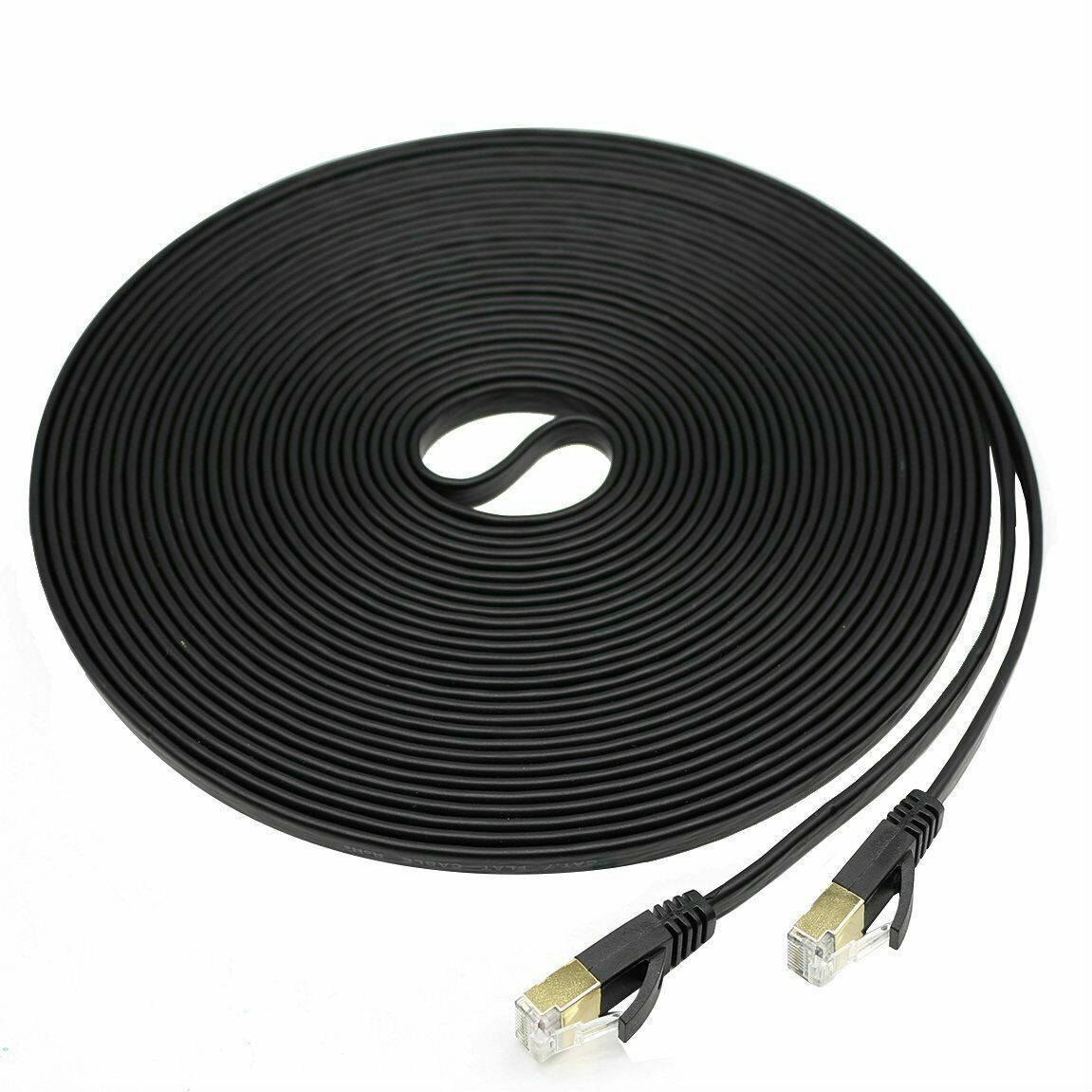 15FT CAT7 CAT 7 Flat Ethernet Cable LAN RJ45 Internet Router Patch Cord BLack US