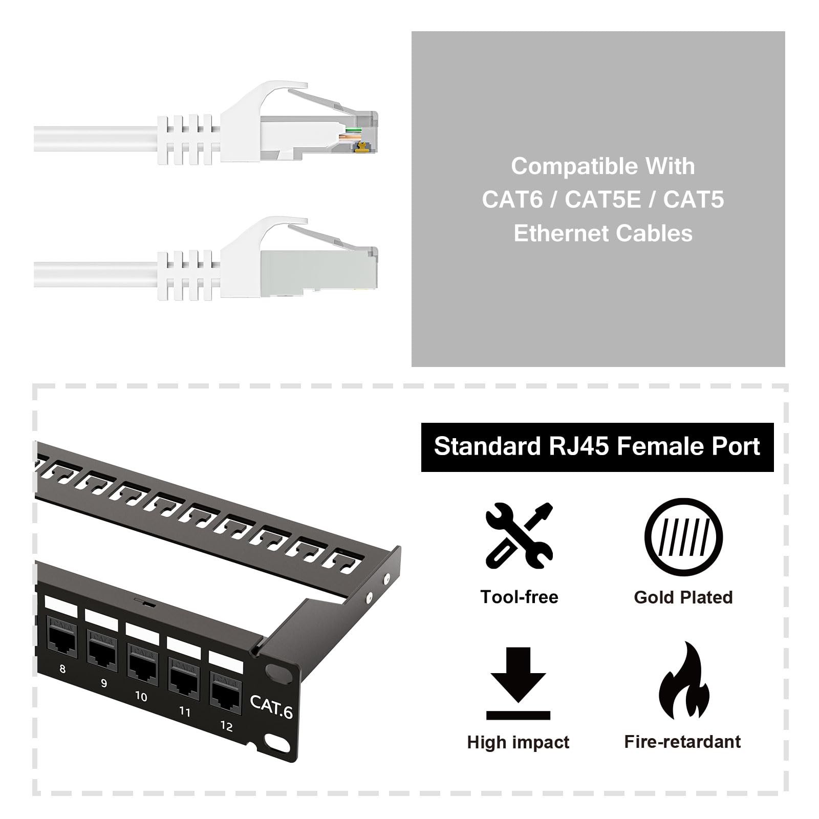 10gbps Patch Panel 12 Port 10inch Through Coupler Rj45 Cat6 Patch Panel With Bac