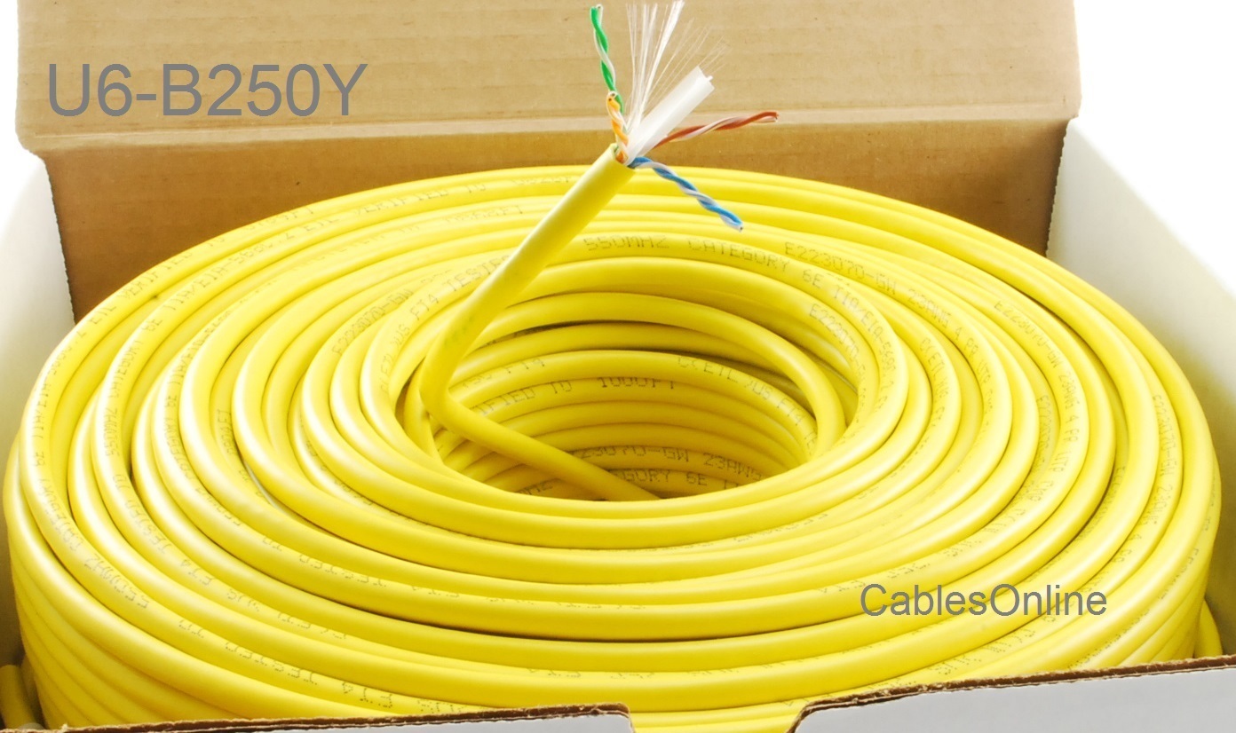 250ft Solid CAT6E CMR 550 Mhz, High-Performance 23 AWG Copper Bulk Cable, Yellow