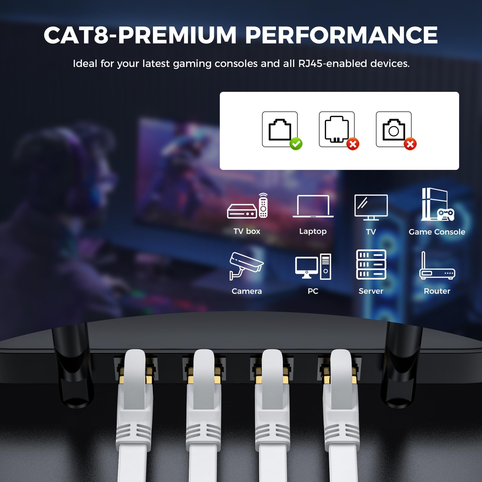 Cat 8 Ethernet Cable 3ft,6ft,10ft,15ft,20ft,30ft,40ft,50ft,65ft,75ft,100ft,15…