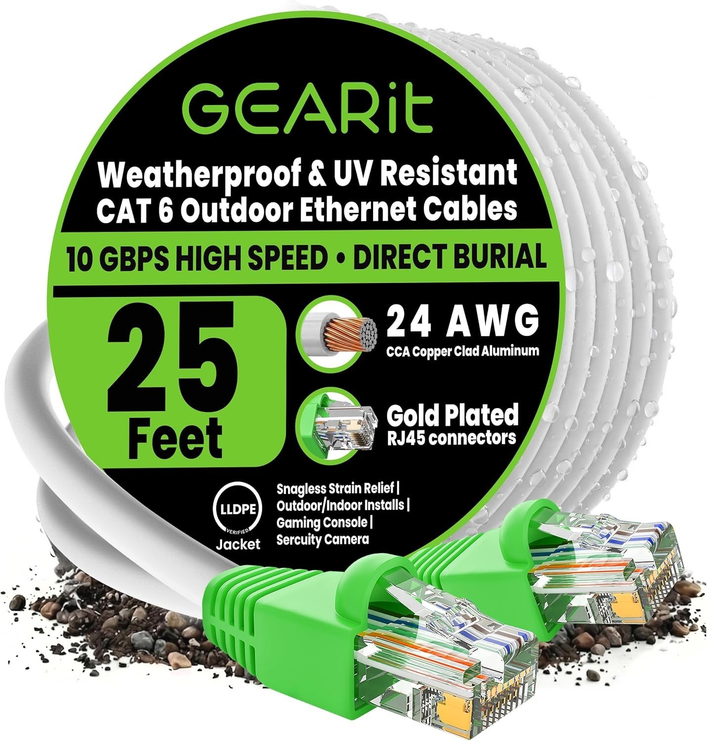 25 Feet Cat6 Outdoor Ethernet Cable – UV Jacket, Waterproof & Fast Data Transfer