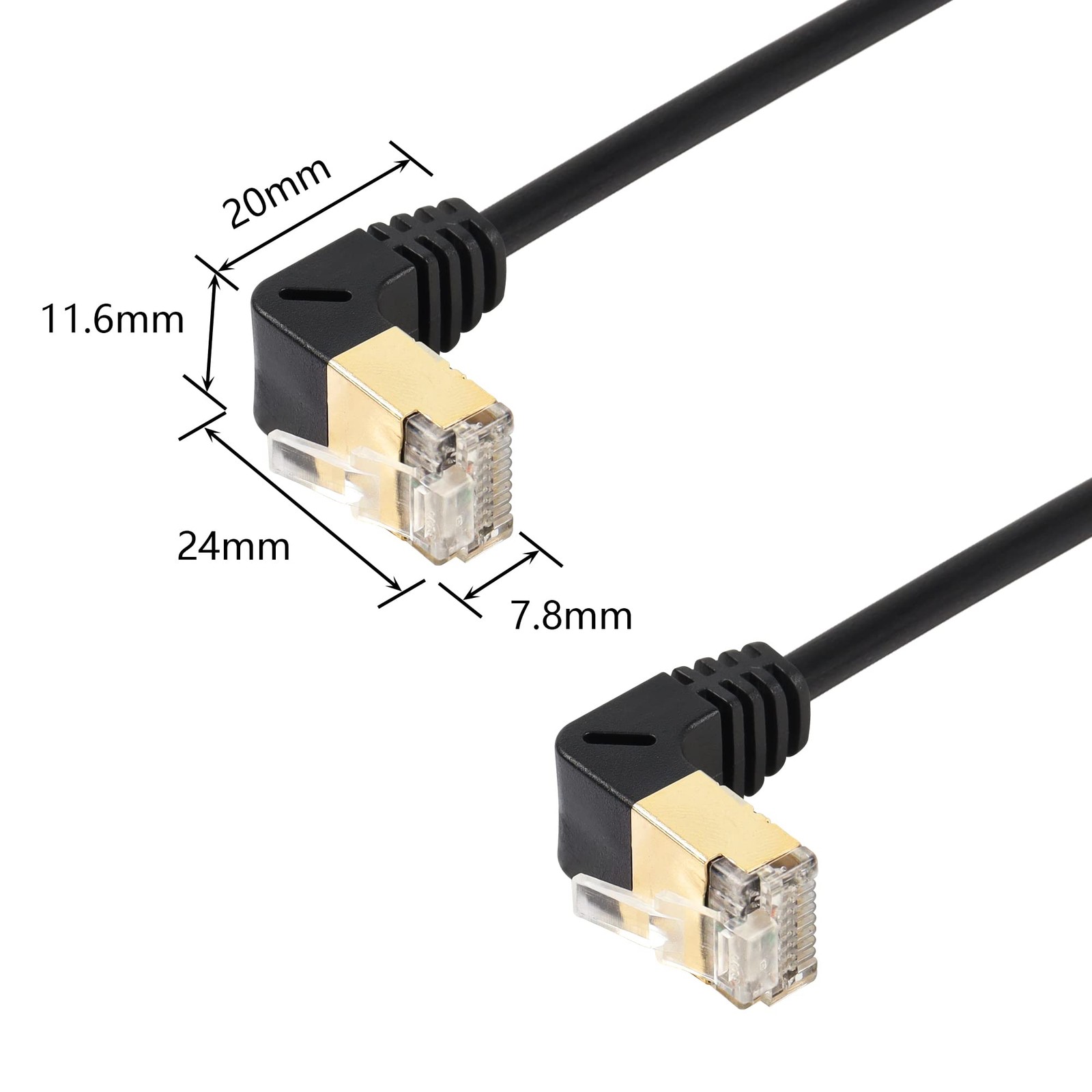 0.5M Upward Angle Cat8 Ethernet Cable 40Gbps 2000Mhz, Gold Plated RJ45 SFTP LAN