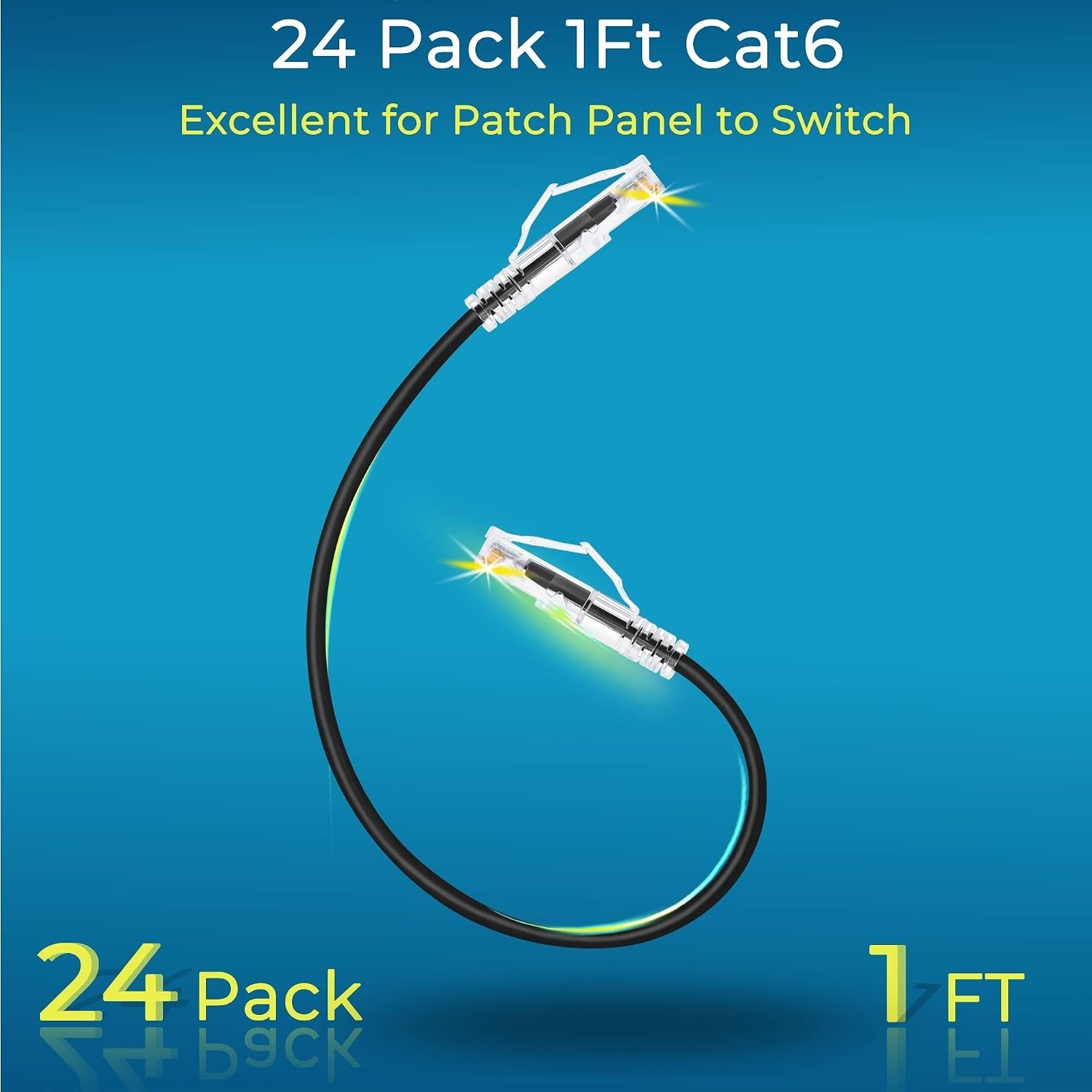 Patch Cables Cat6/ Cat6a 1ft (24 Pack) Slim, Cat6a Ethernet Patch Cable 10G Supp