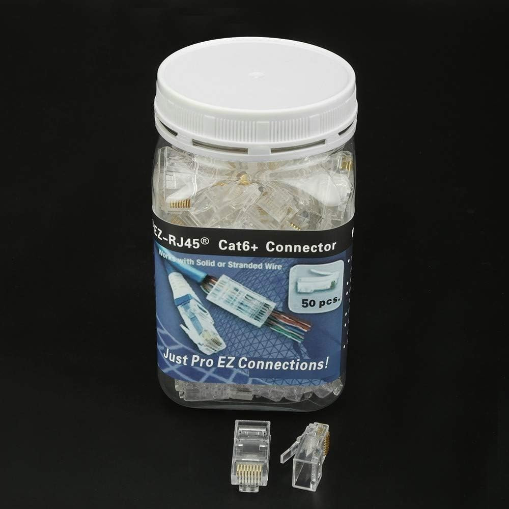 RJ45 Cat6A Cat6 Pass through Connectors 50Pack 23AWG End Bold Ethernet 8P8C Gold