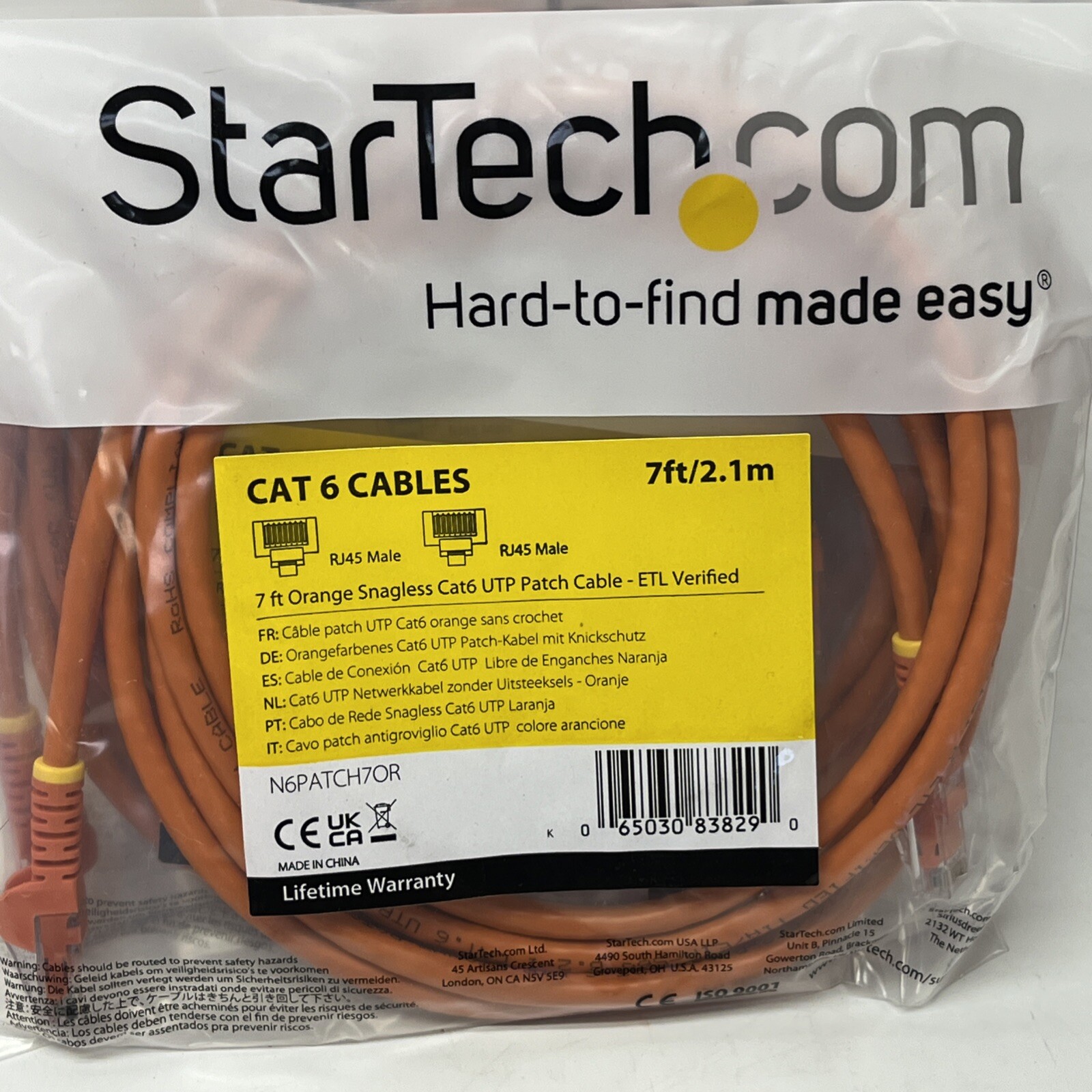 13pk StarTech N6PATCH7OR Cat6 Patch Cable Snagless RJ45 7ft Orange | USA Seller