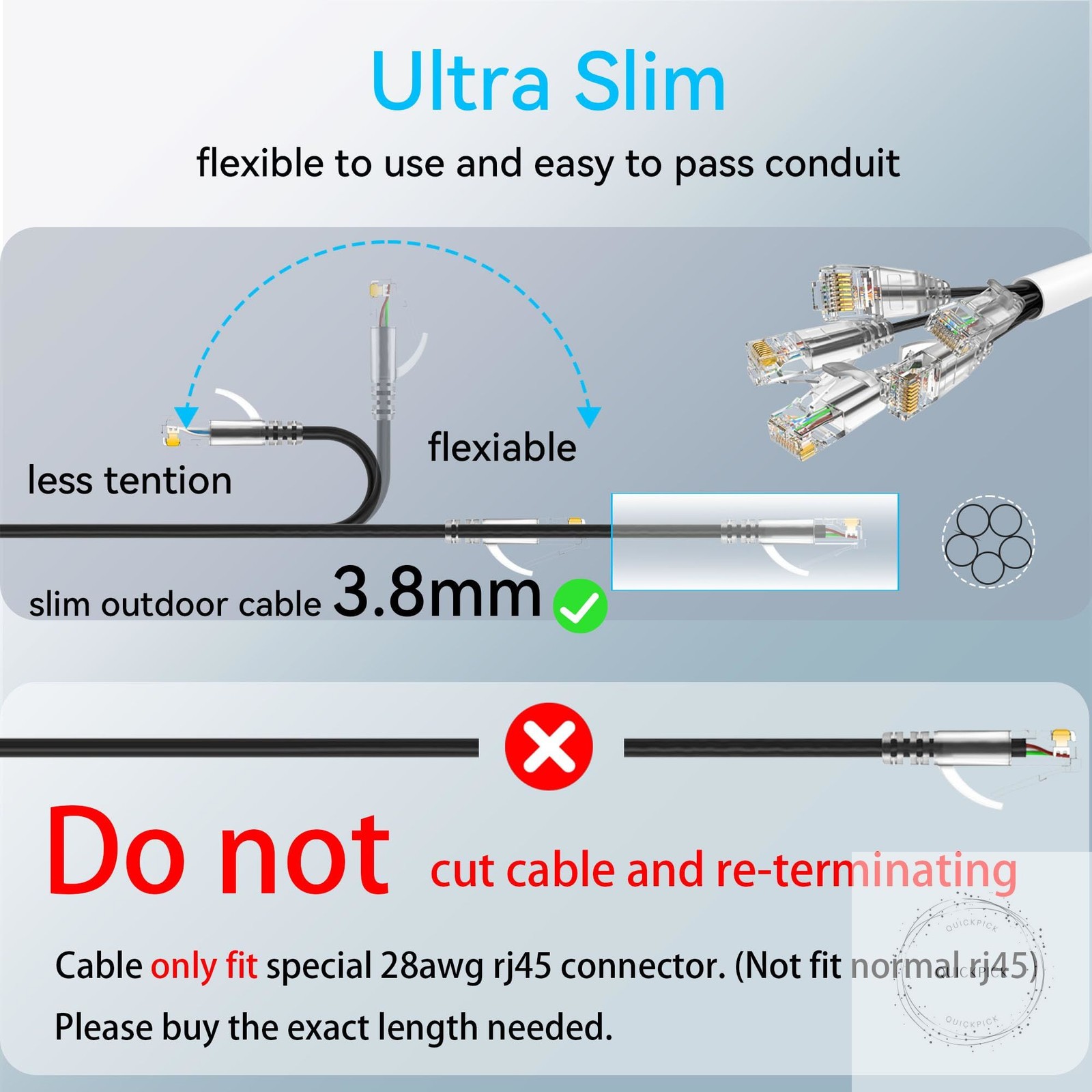 Cat6a Ethernet Cable Slim 100ft Outdoor&Indoor, 28AWG Pure Copper Cat6 Internet