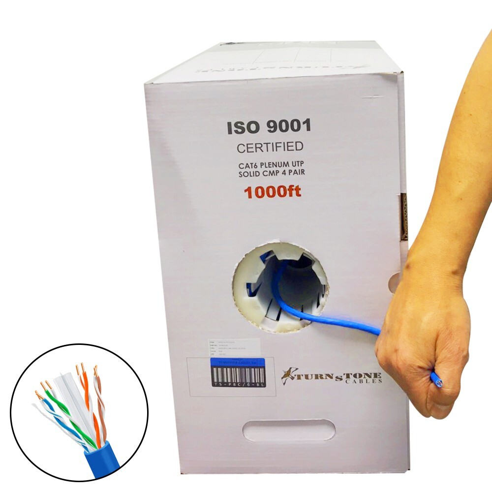 TSCables Cat6 Cable 1000ft Solid Bare Copper 550Mhz Plenum Rated Blue Not CCA