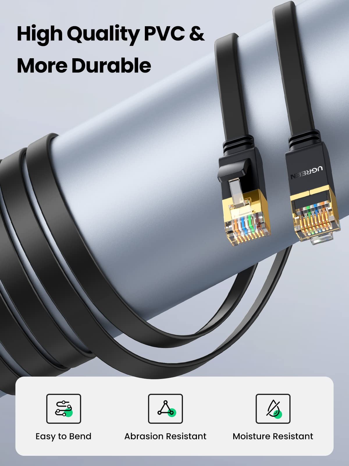 UGREEN Cat 7 Ethernet Cable, 50FT Cable with 10Gbps High 50FT, black