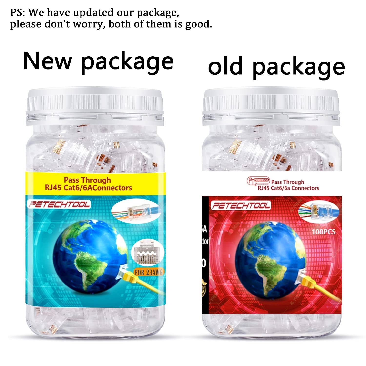 RJ45 23AWG Cat6a Cat6 Connector Gold Plated 8P8C Pass Through Ends UTP Networ…