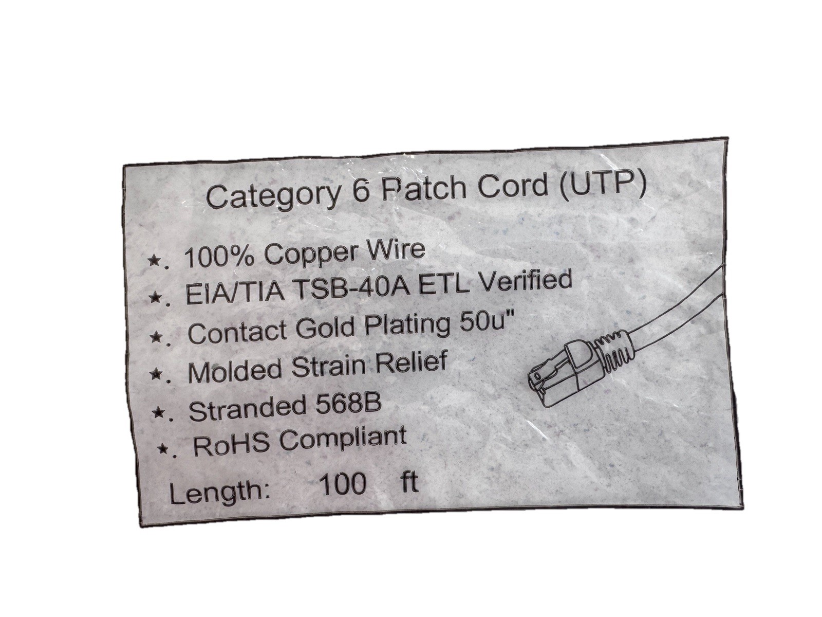 Cat6 Ethernet Patch Cable, 100ft Yellow, UTP 100% Copper Stranded 568B RoHs