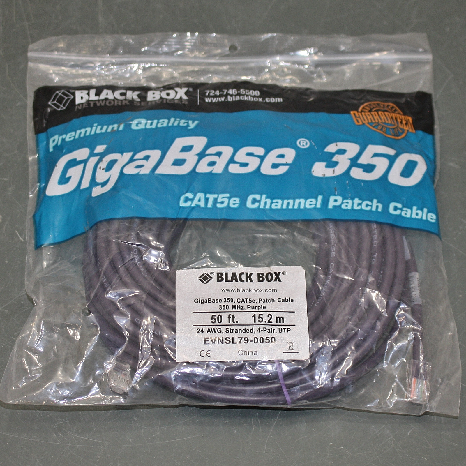(8) Black Box CAT5e Premium Patch Cable, 50ft Ethernet Cord, Purple, 350 MHz