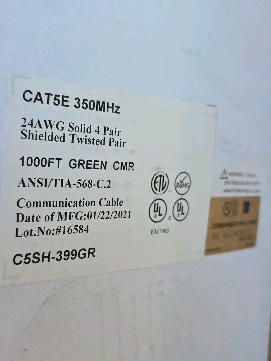 Primus Cable CAT5E 350MHz PVC Cable, 24AWG, Shielded STP, Solid 4 Pairs (1000ft)