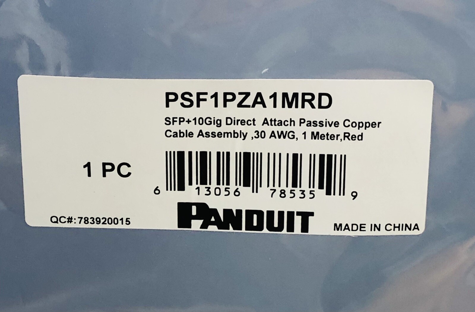 PANDUIT PSF1PZA1MRD SFP-10GIG DIRECT ATT PASSIVE COPER CABLE 30 AWG 1 METER RED