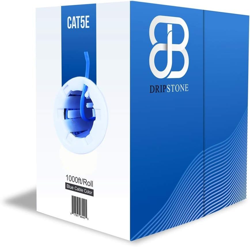 Dripstone 1000ft CAT5e 4/UTP Ethernet LAN Cable 24AWG Network Wire (600001) Blue