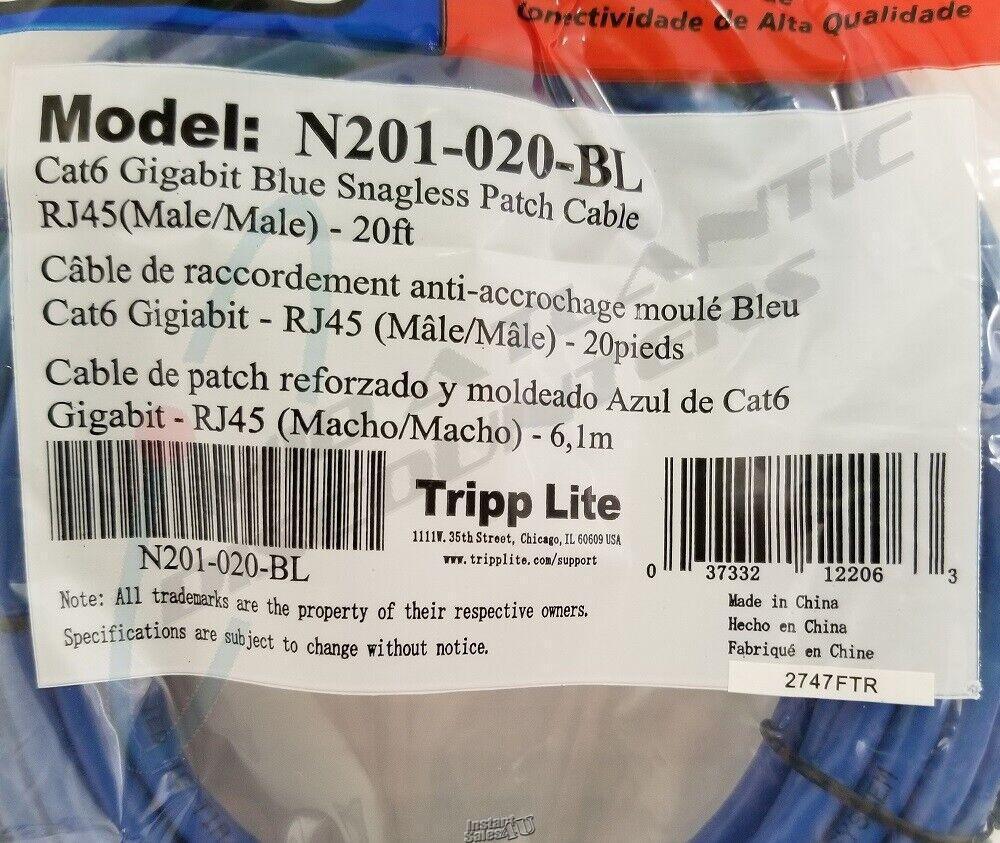 Tripp Lite 20FT RJ45 Male Cat6 Gigabit Snagless Molded Patch Cable – Blue CAT5