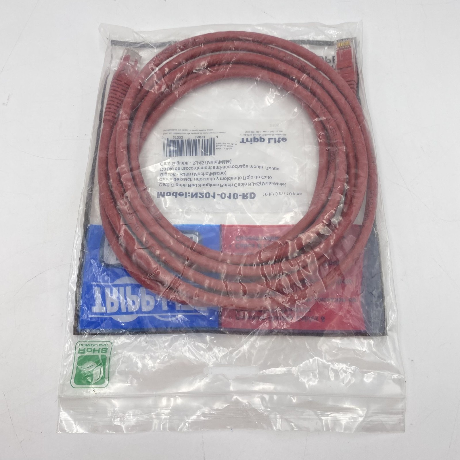 Tripp Lite Cat6 Gigabit Molded (UTP) RJ45 M/M POE 10ft Red N201-010-RD