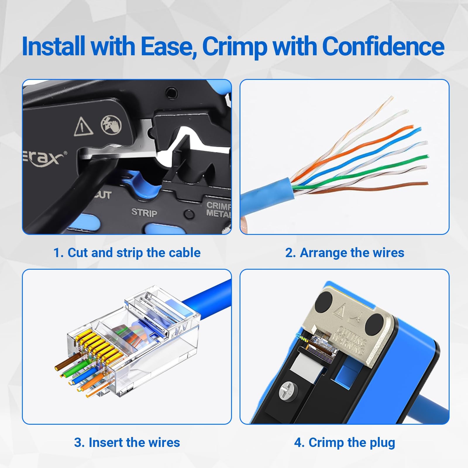 100 PCS Cat 6A RJ45 Pass Through Connector Wire OD 1.20mm Ethernet UTP Ends