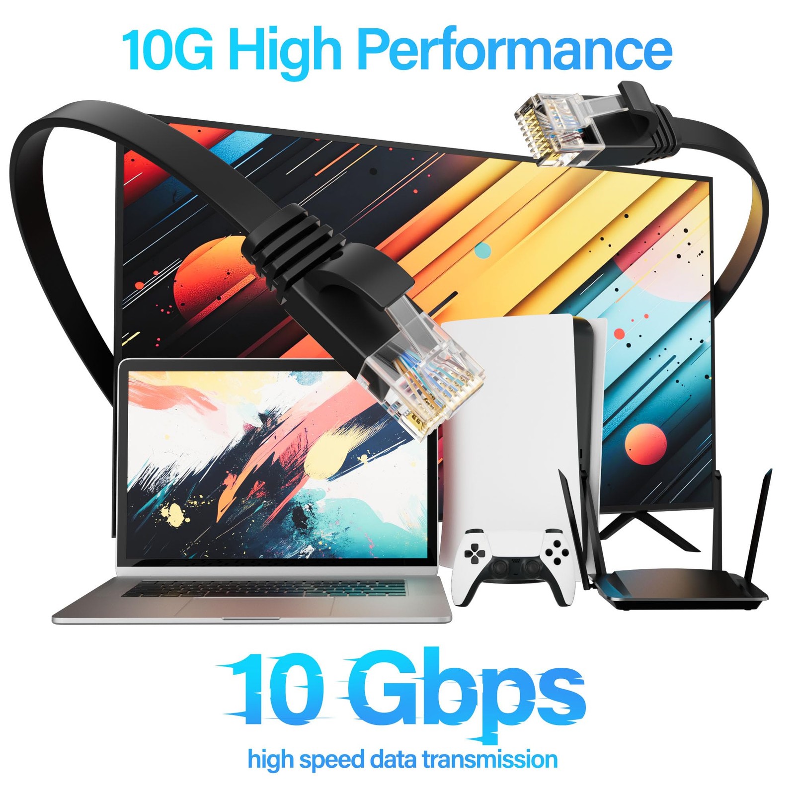 Cat 6 Flat Ethernet Cable 50 FT, UTP 10Gbps HighSpeed Cat6 Ethernet Cable, Pu…