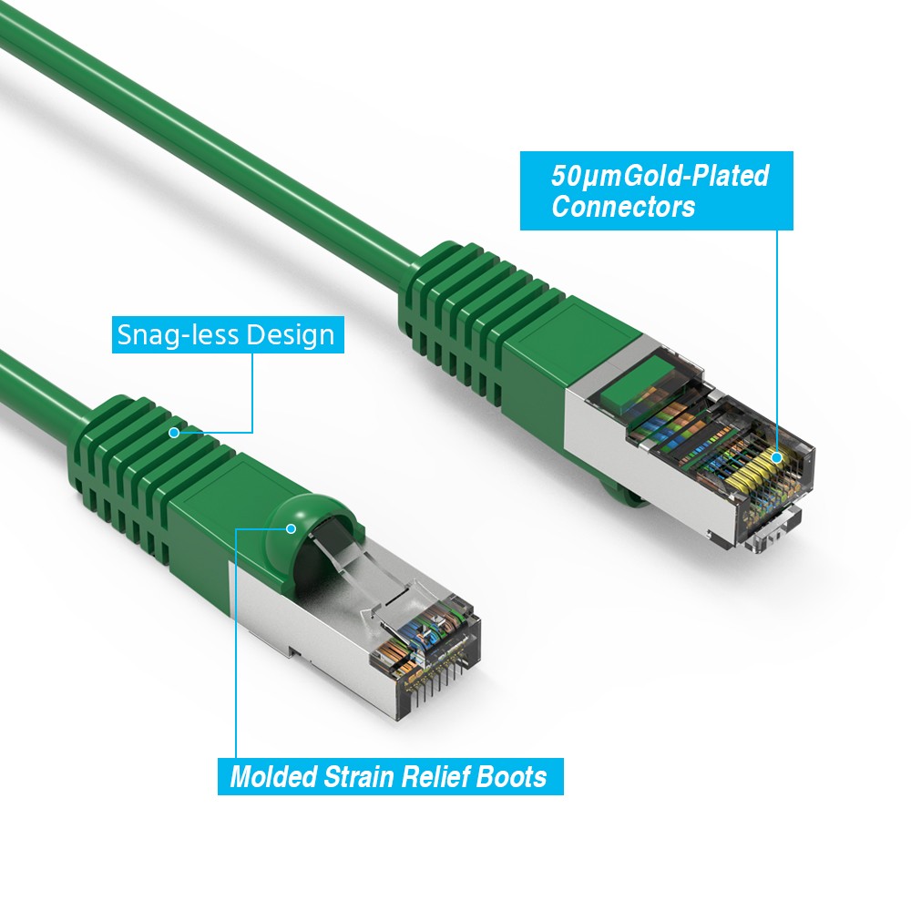 20 Pack of 1.5Ft CAT5E Shielded (FTP) Ethernet Network Booted Cable Green