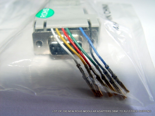 LOT OF 100 NEW ROHS MODULAR ADAPTERS DB9F TO RJ12 FREE SHIPPING