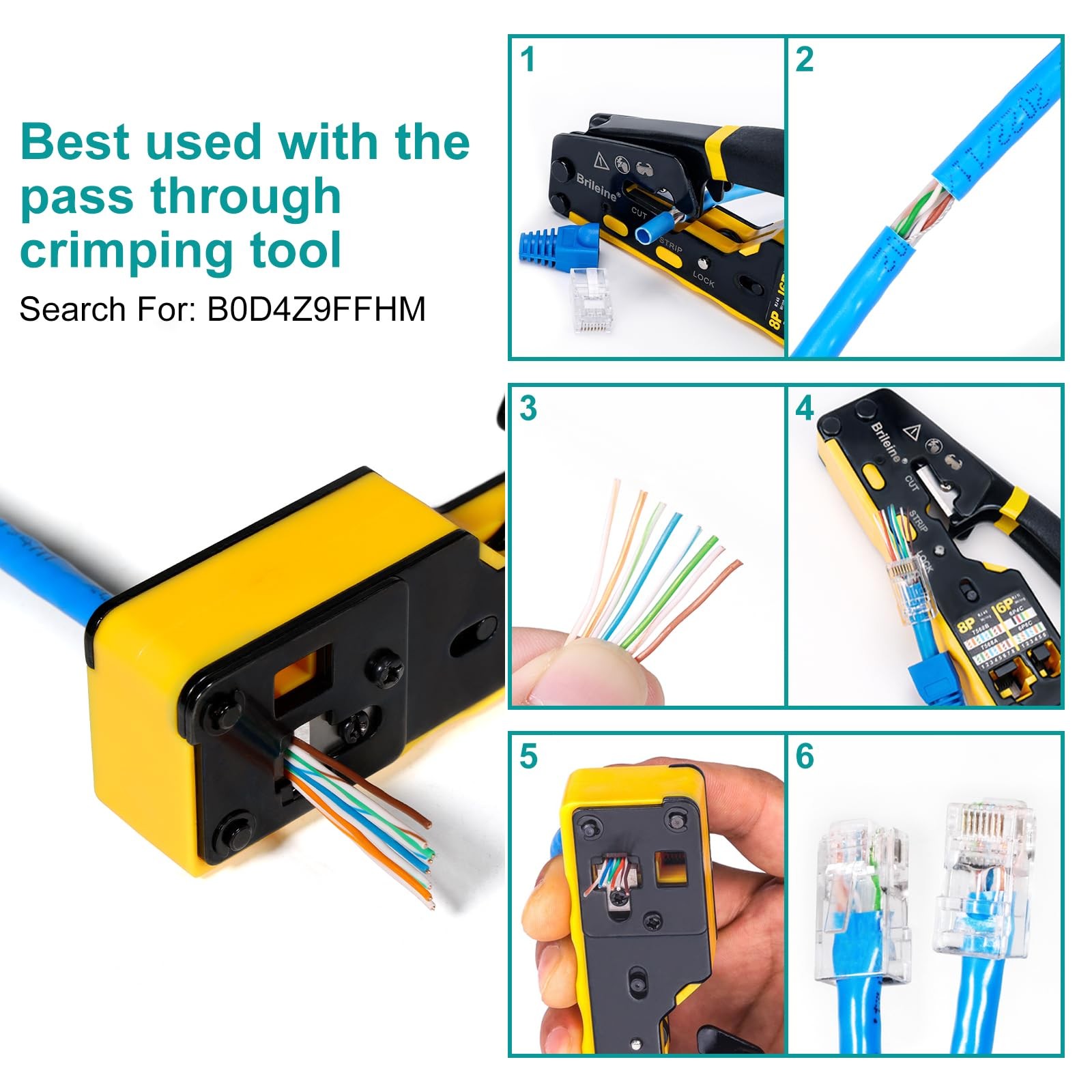 50 Pack Cat 6 Shielded Pass Through RJ45 Connectors STP Network Cable Plugs