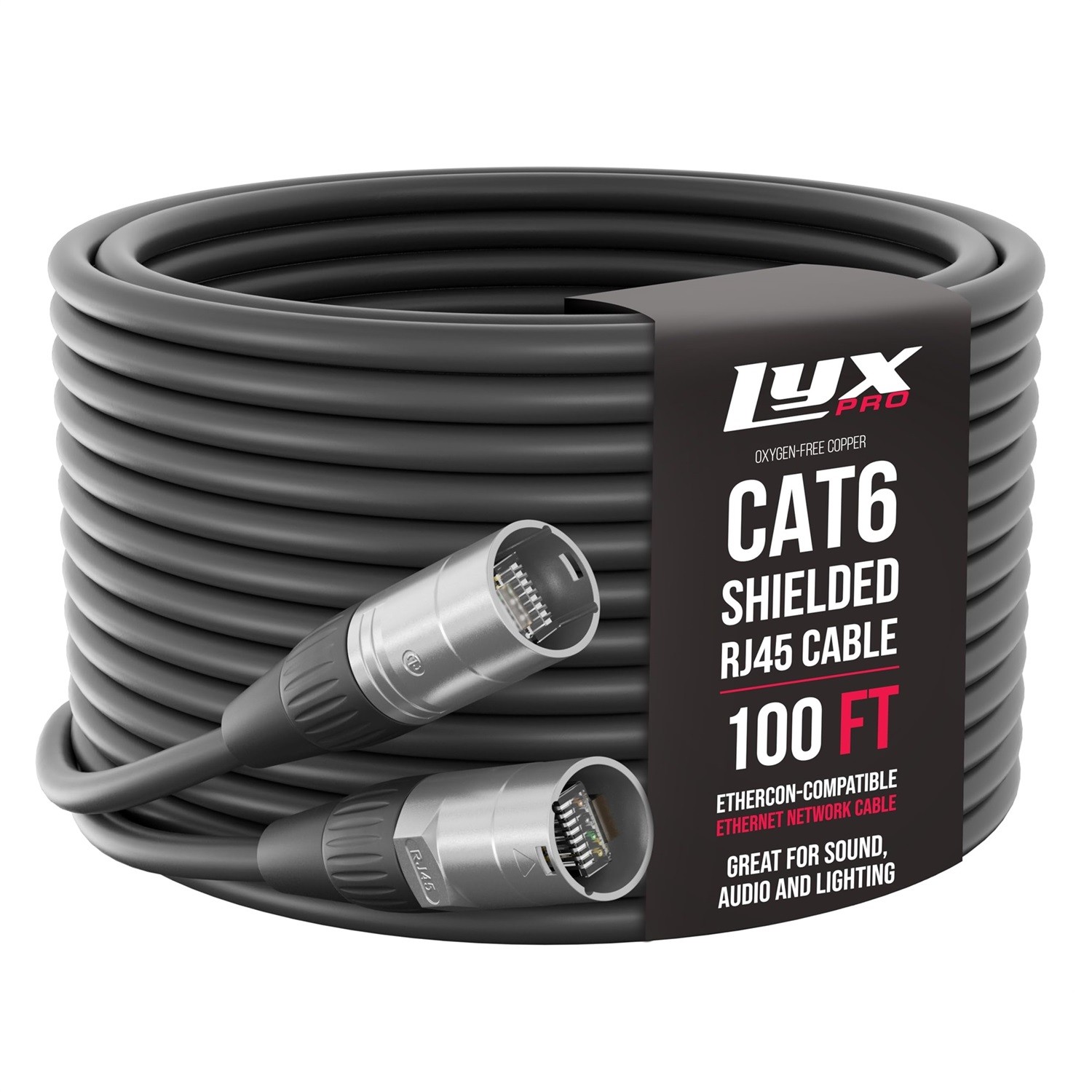 LyxPro 100ft Shielded CAT6 Ethercon RJ45 Cable Pro Audio Lighting Cable, Black