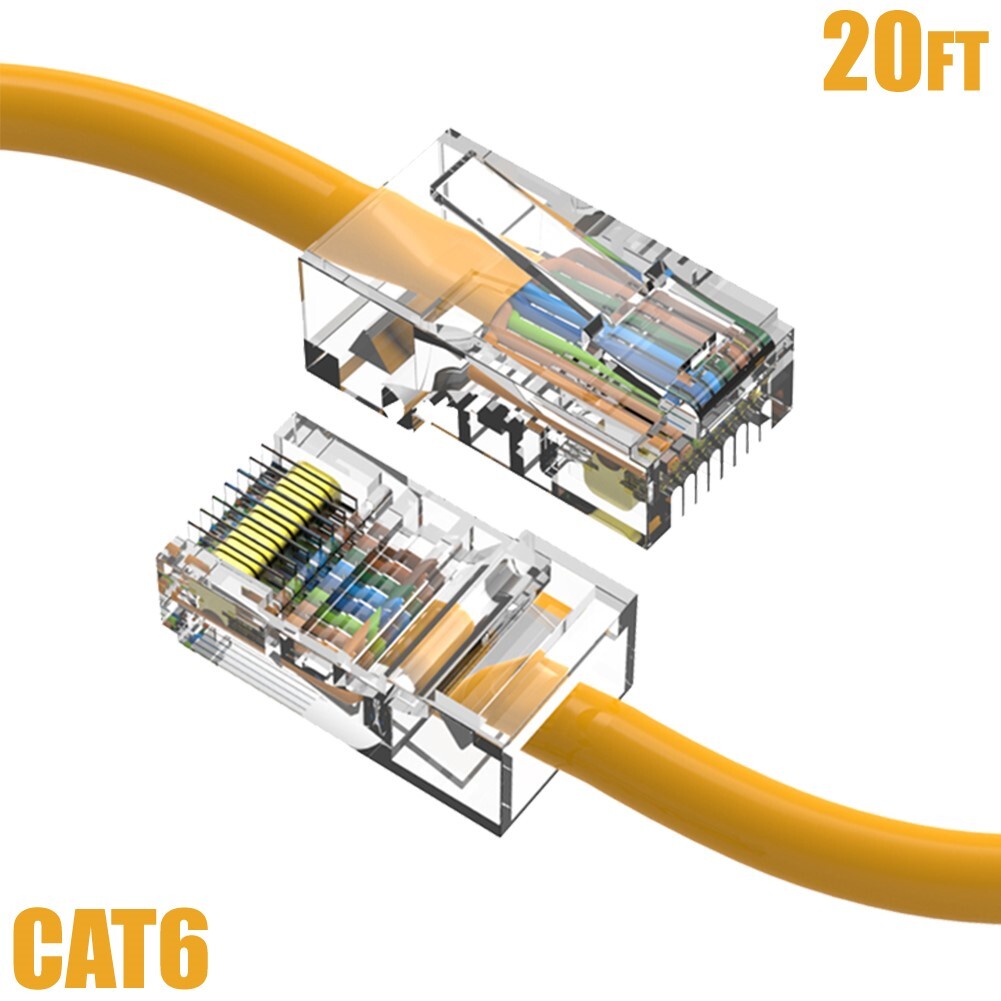 20FT Cat6 RJ45 Ethernet LAN Network UTP Patch Cable Non-Boot Copper 24AWG Yellow