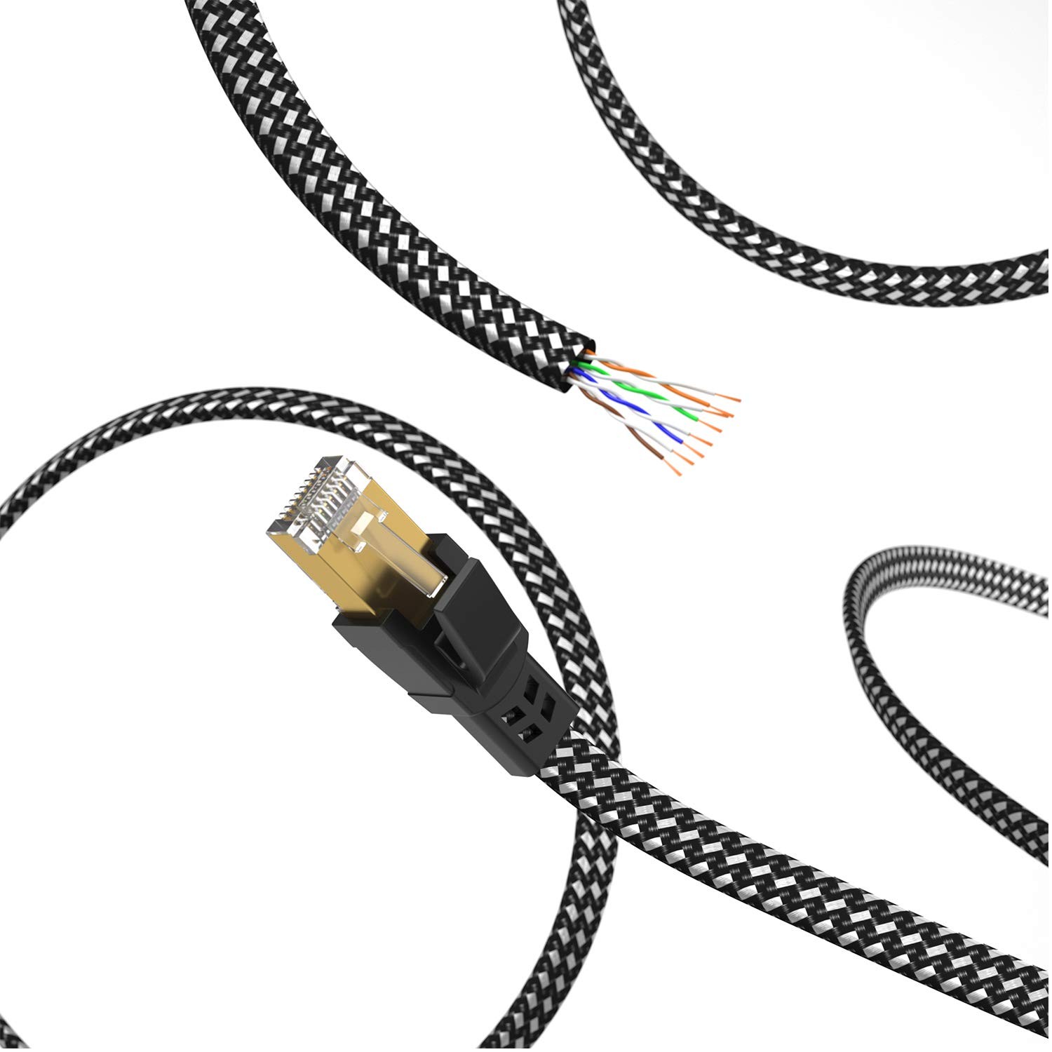 Orbram Cat 8 Ethernet Cable 15 ft, Nylon Braided High Speed Heavy 15ft, Black