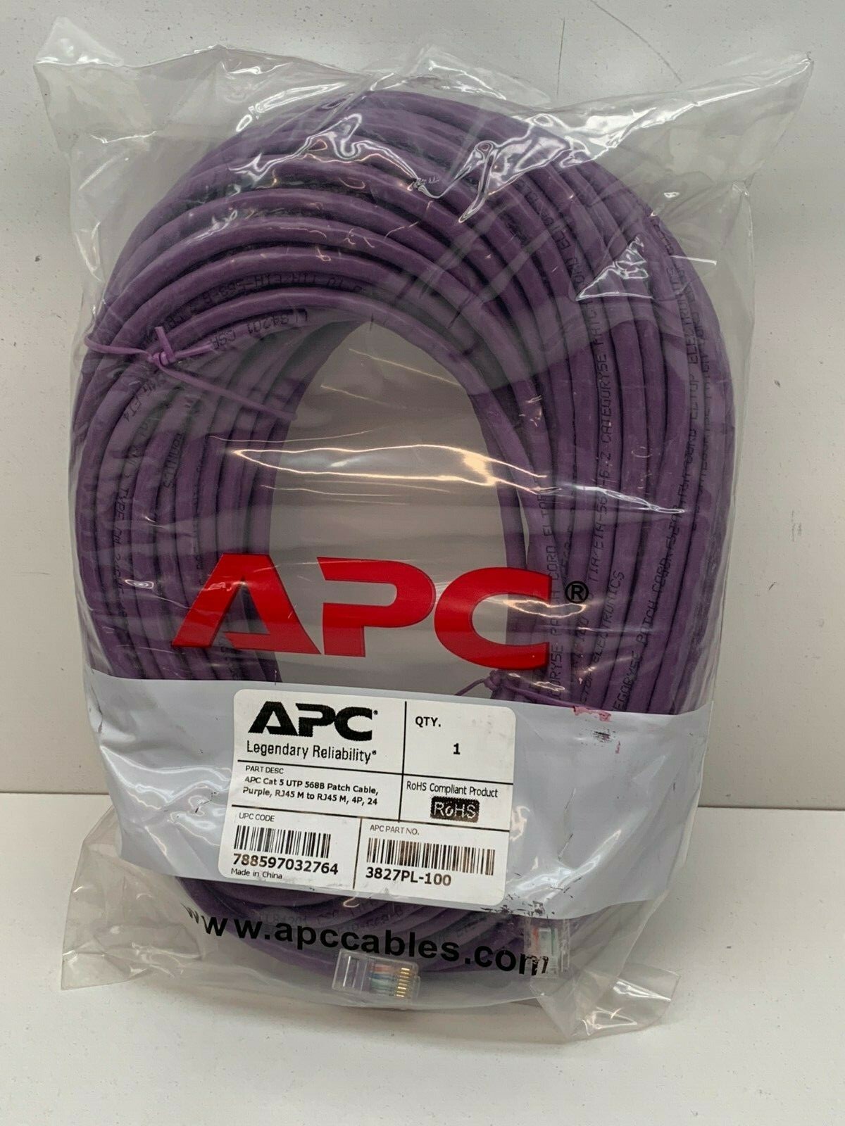 100ft APC 3827GR-100 GREEN Cat 5 CAT5 Patch Cable UTP568B, RJ45M, 4P 24
