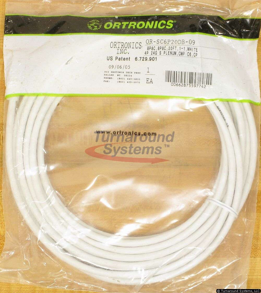 20 Feet CAT6 Ethernet LAN Network Cable, RJ45, Ortronics, Plenum Rated, NEW