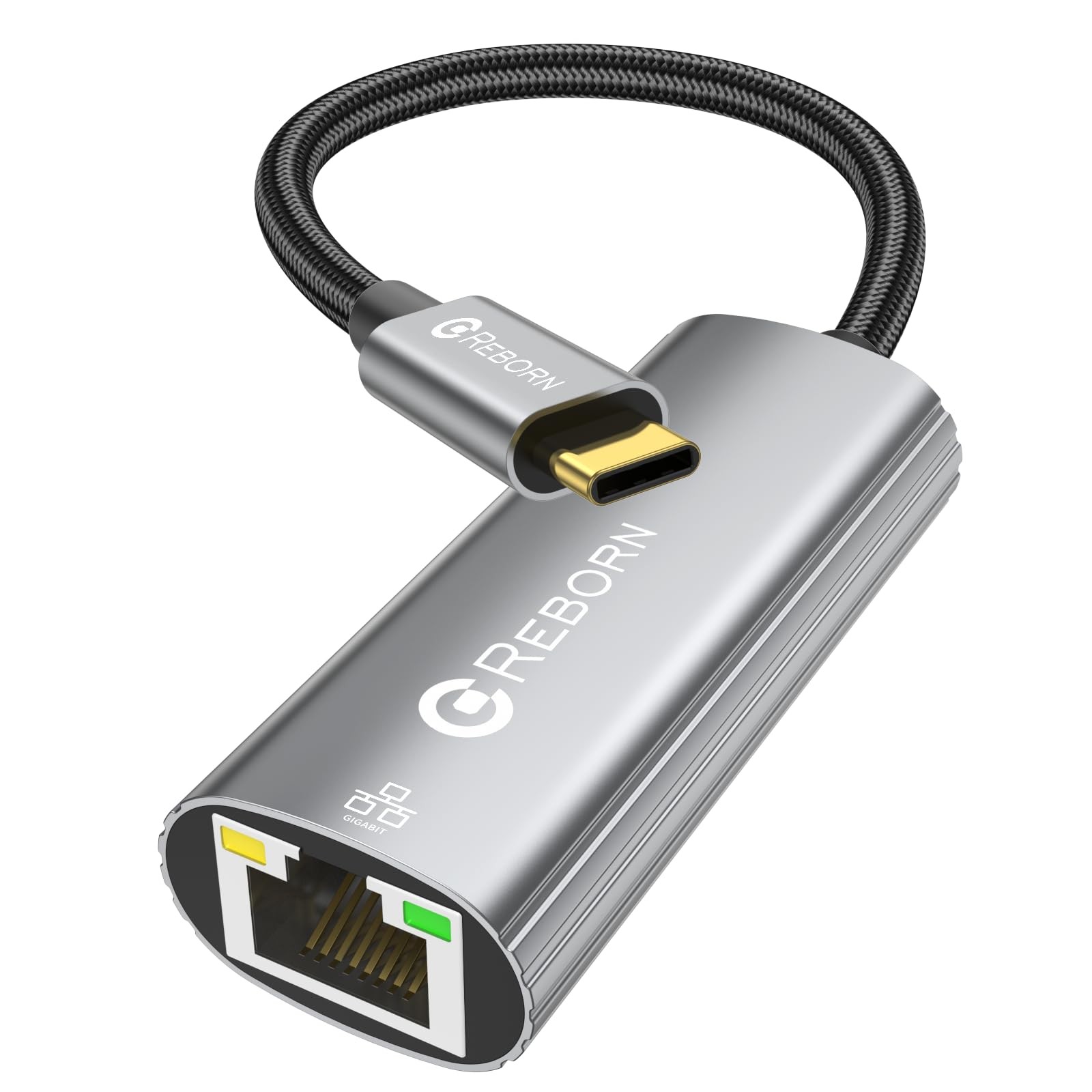 Reborn USB C to Ethernet Adapter, Type-C (Thunderbolt 3/4) RJ45 Silver