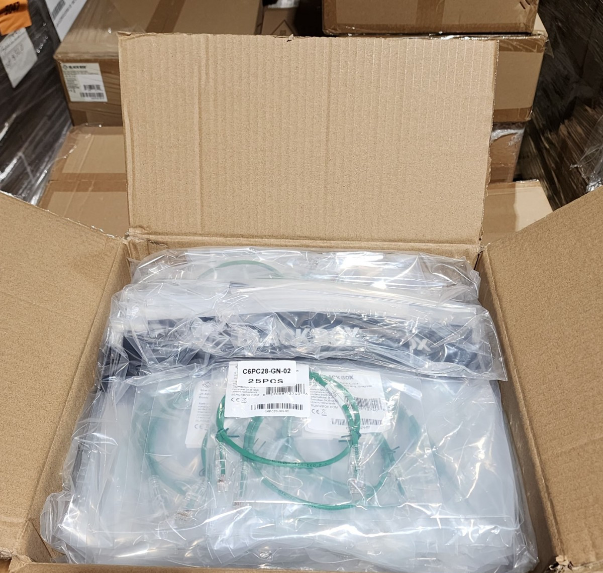 100 Pack 2ft Green Black Box Slim-Net Cat 6A Patch Cable 28AWG UTP Snagless