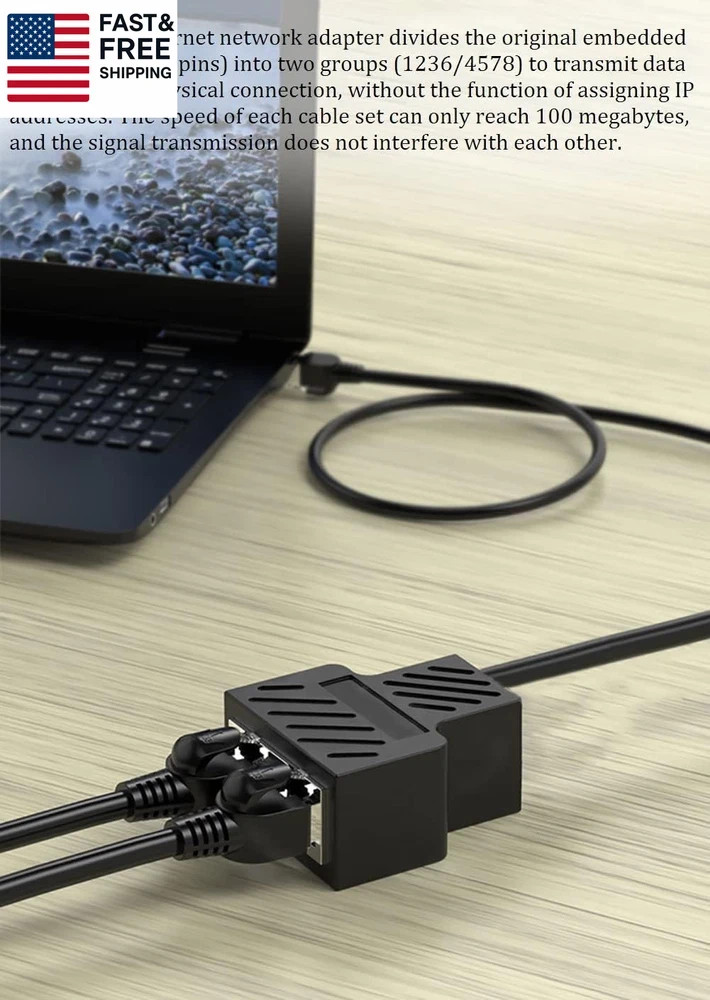 Ethernet Splitter 1 to 2 RJ45 Network Cable Adapter, Note Only Connect One Net