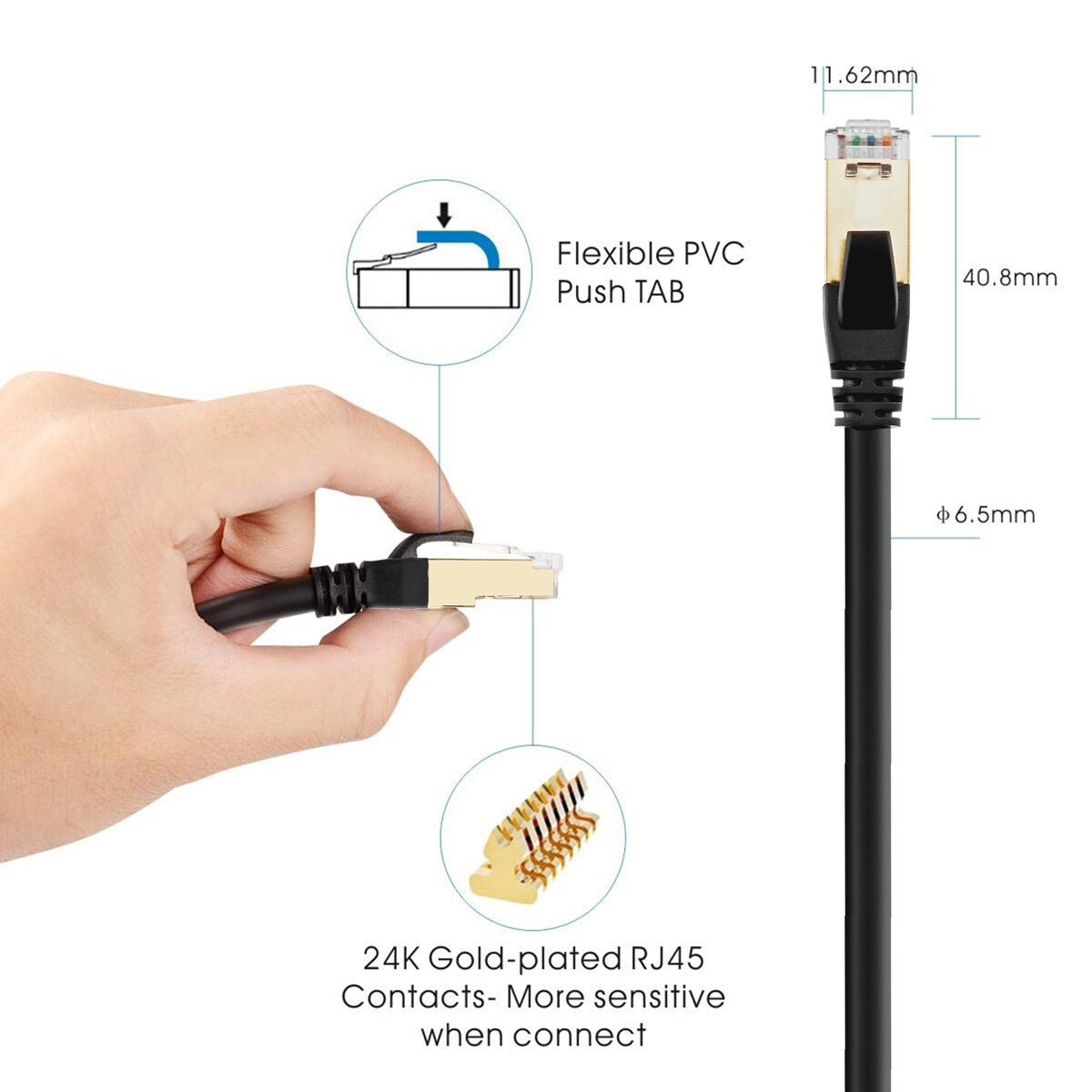 Cat 8 Ethernet Cable RJ45 LAN Cord for Gaming, Xbox, Modem, Router, PC, PS4/PS5
