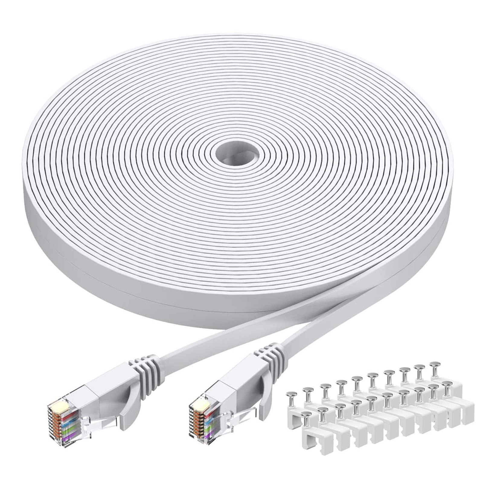 BUSOHE Cat6 Ethernet Cable 30 FT White, Cat-6 Flat RJ45 Computer Internet LAN Ne